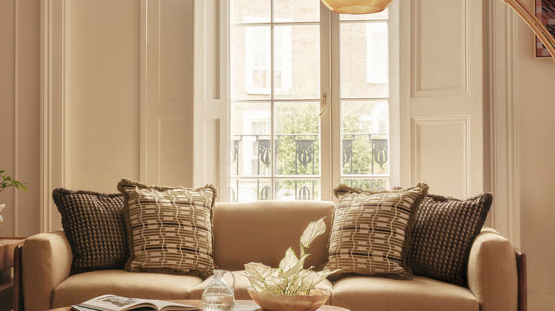 Modern living room with hardwood coffee table