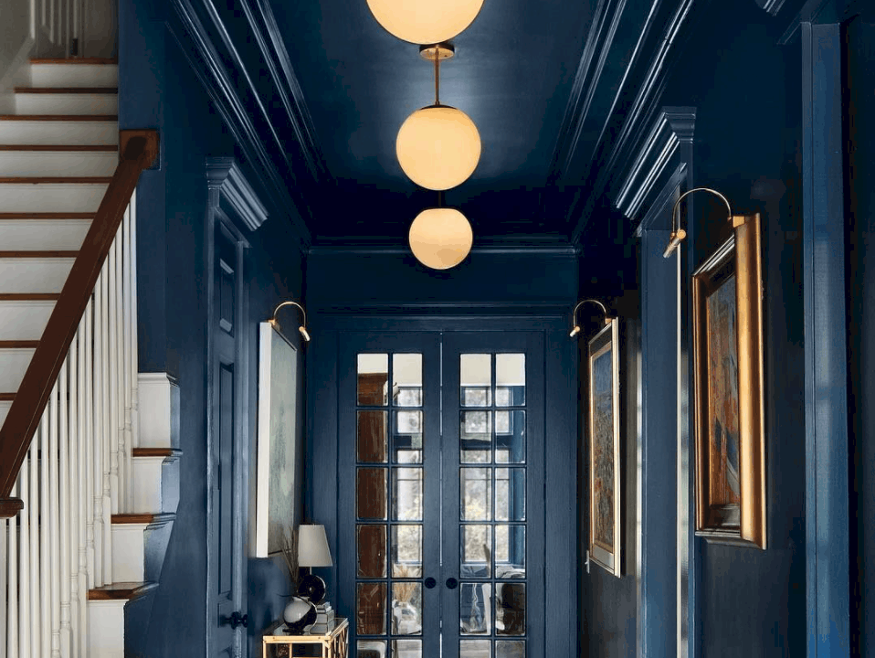 Colour Drenched Dark Blue Hallway
