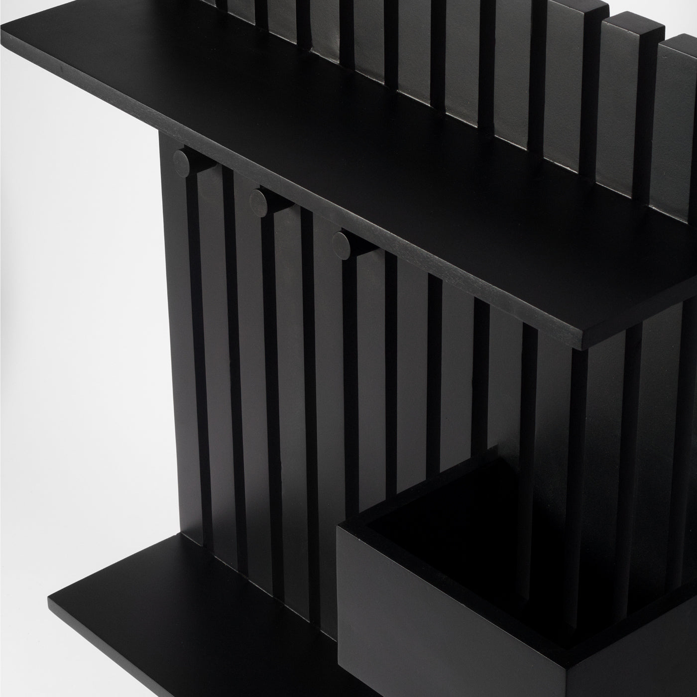 Black slat multi shelf with hooks