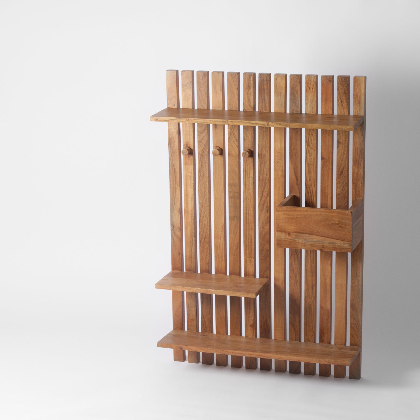 wooden multi shelf with hooks