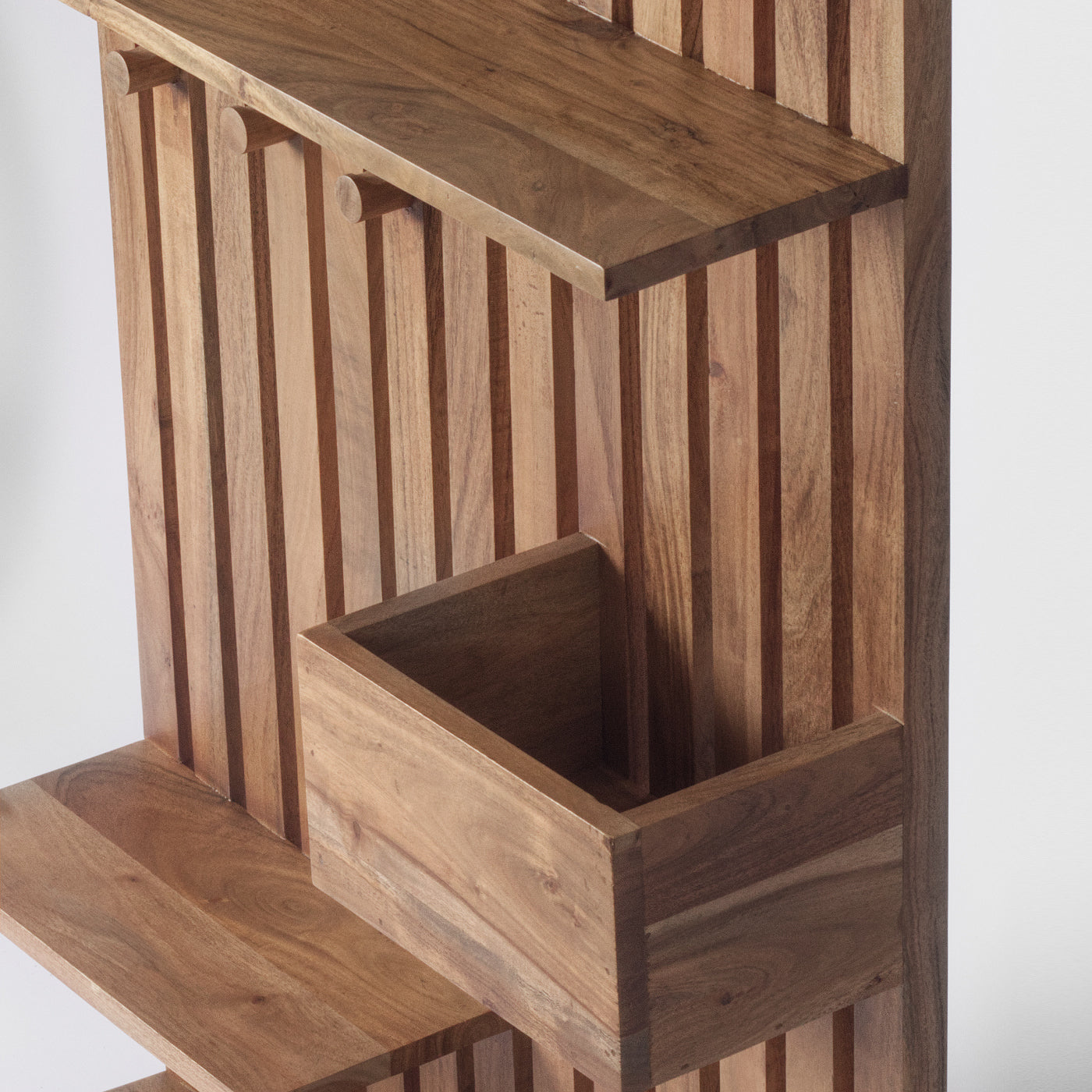 solid wood slat wall multi shelf