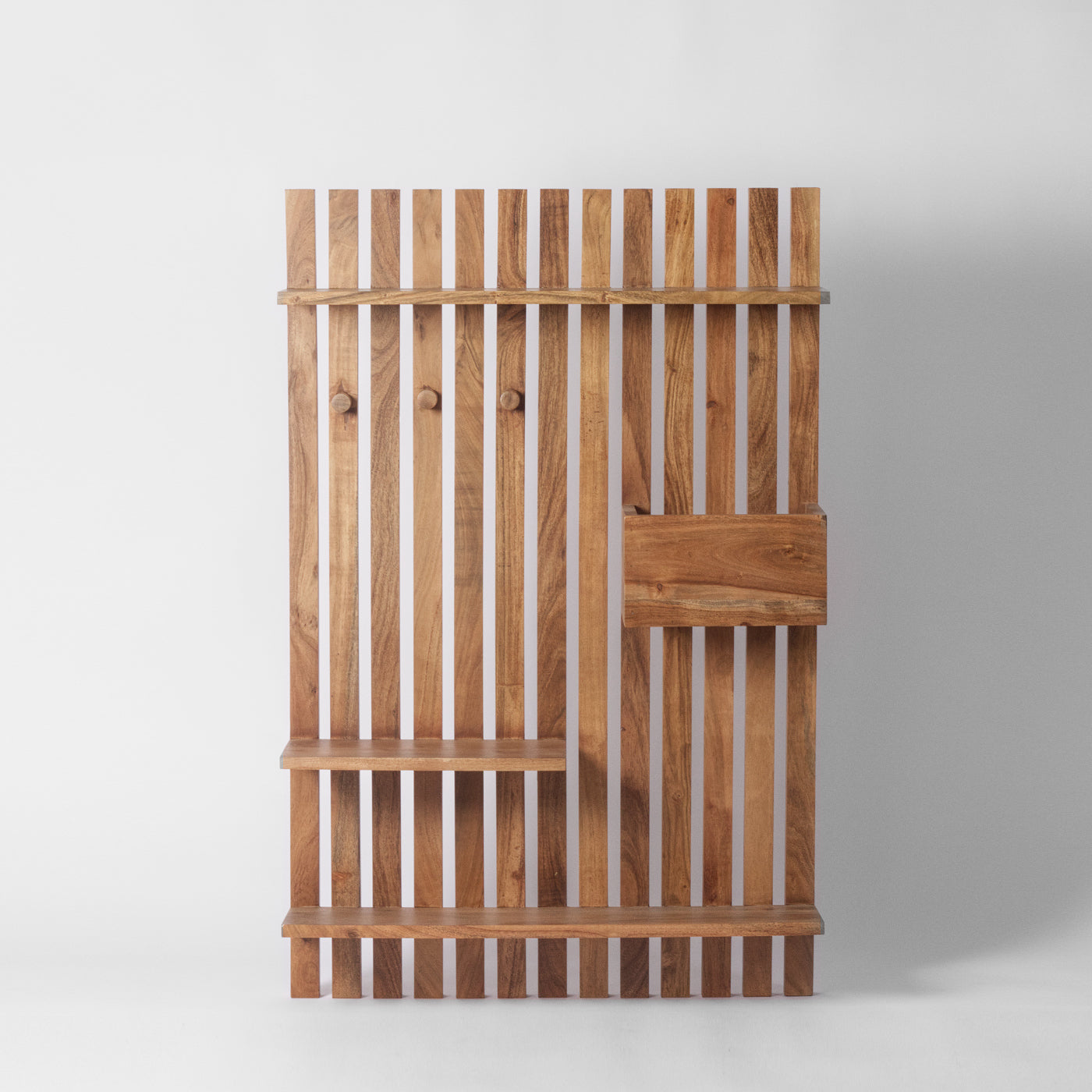 Slatted acacia shelving unit