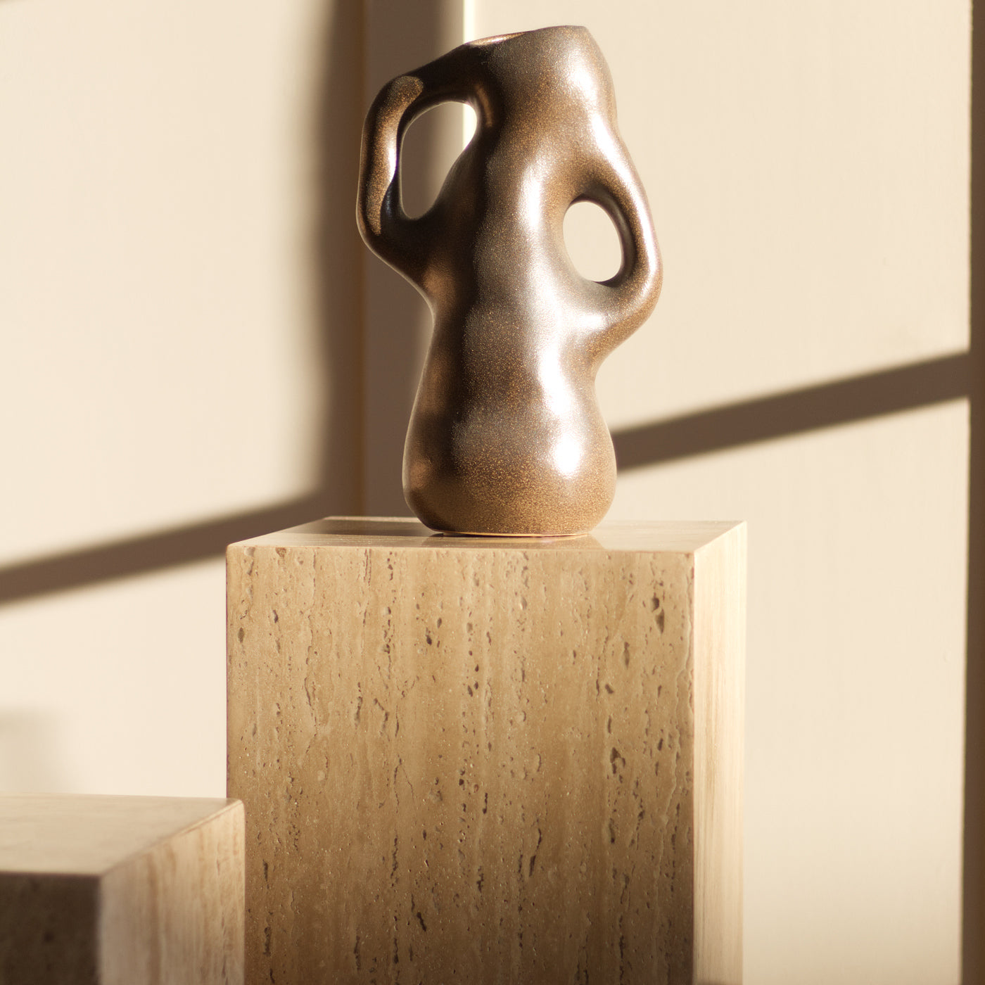 Travertine tall side table