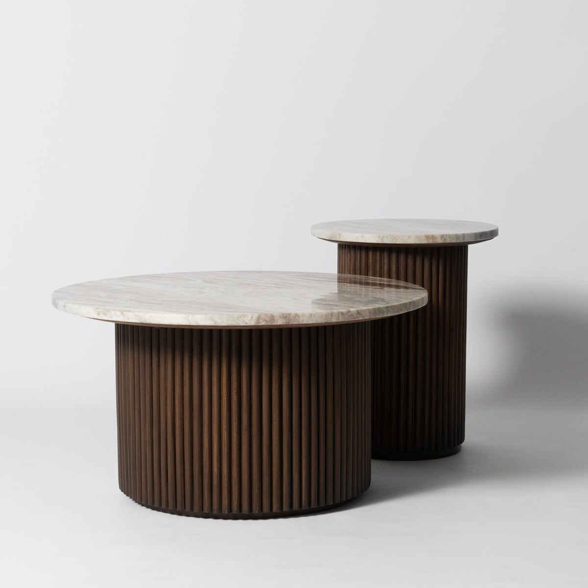 Brown marble coffee table and side table