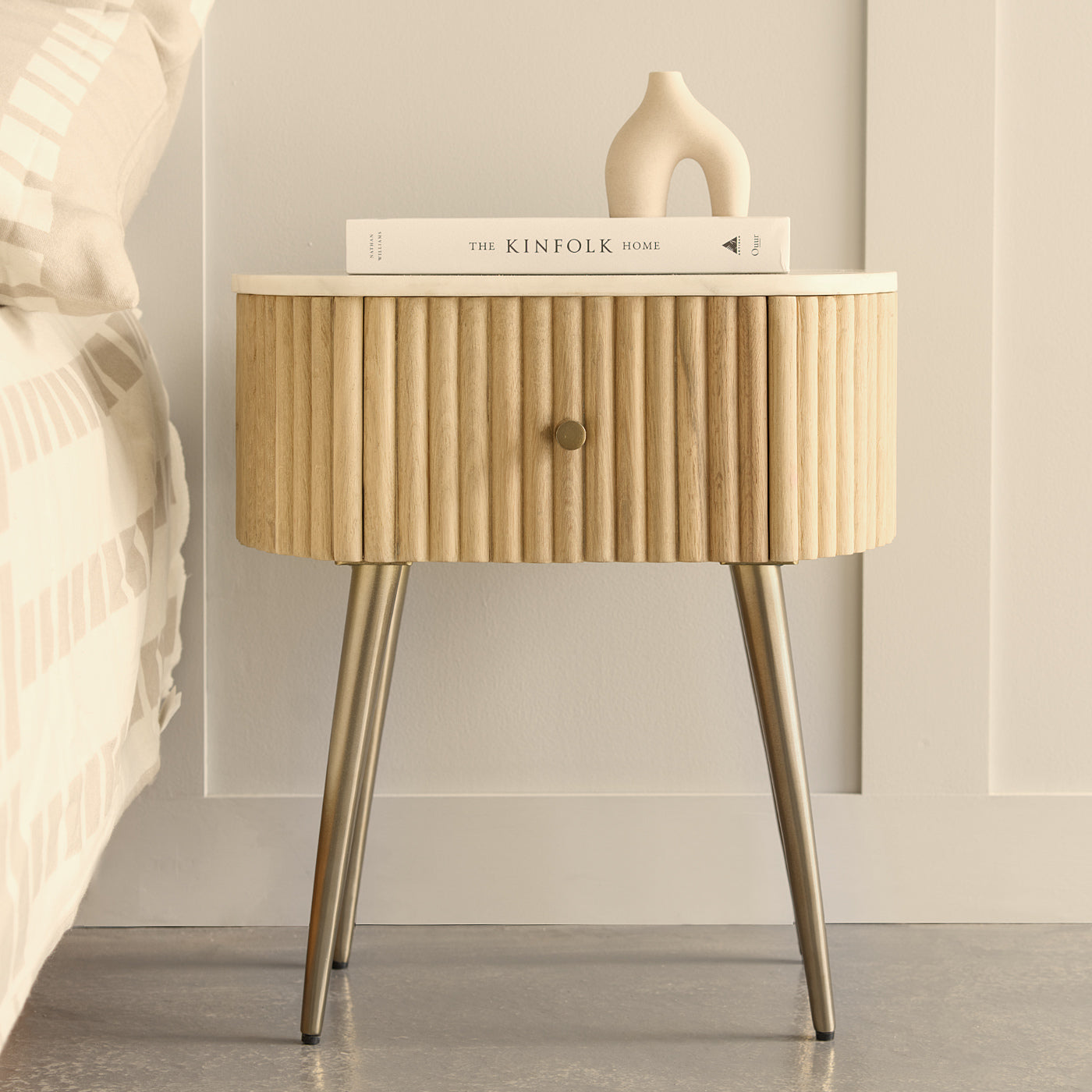 Ribbed Marble Oak Bedside Table
