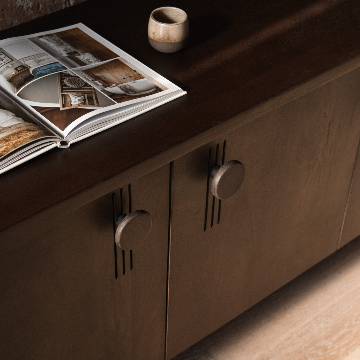 Solid mango wood sideboard top and doors