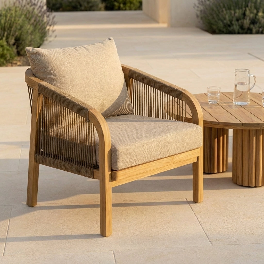Teak and rope garden chair