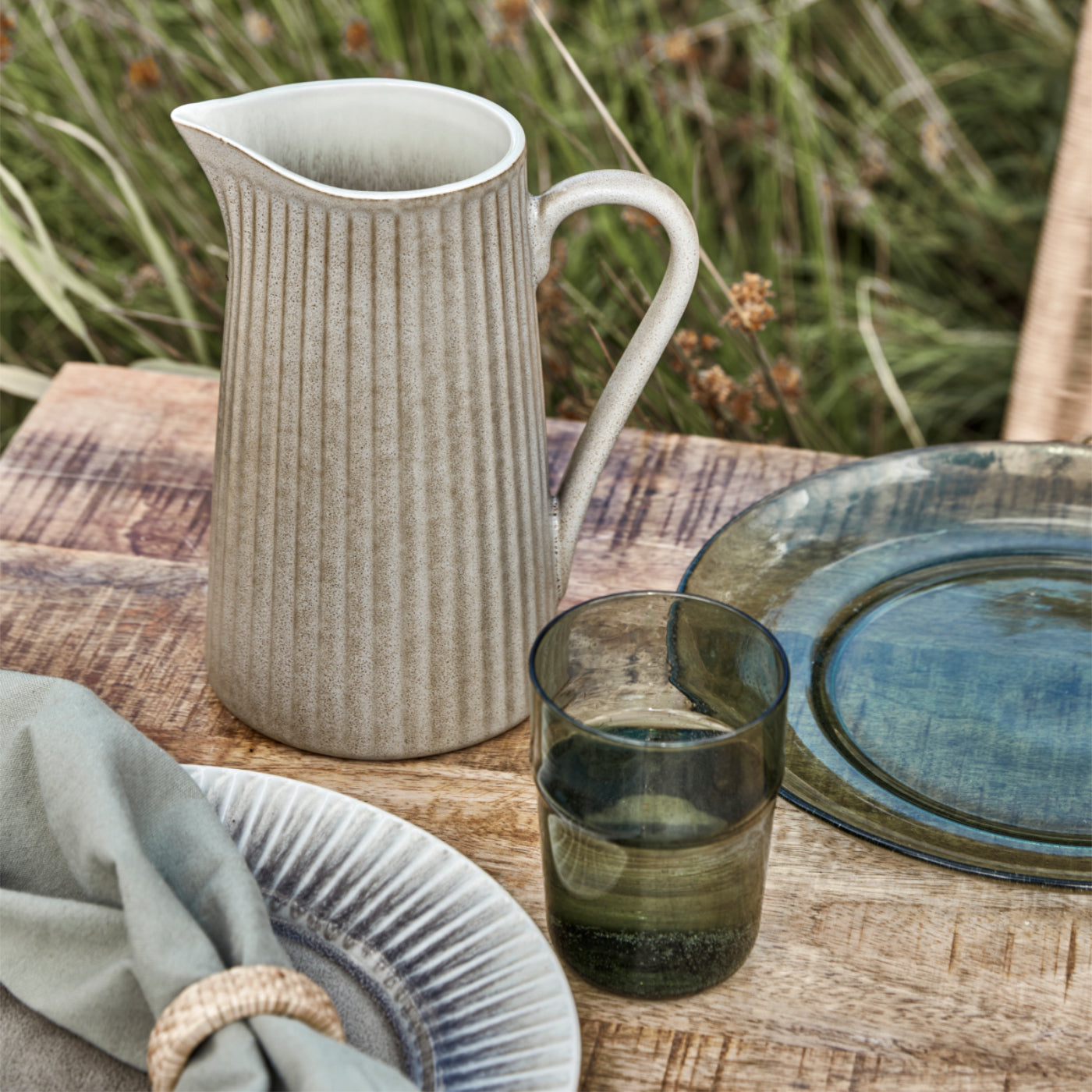 Stoneware Ribbed Pitcher