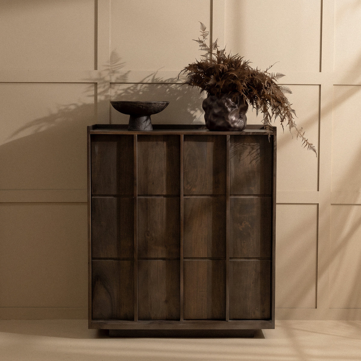 hana modern dark wood acacia cabinet walnut finish