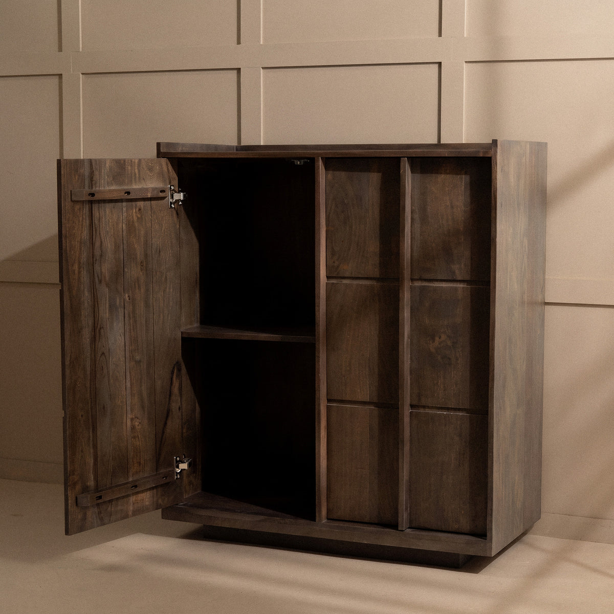hana modern dark wood acacia cabinet walnut finish