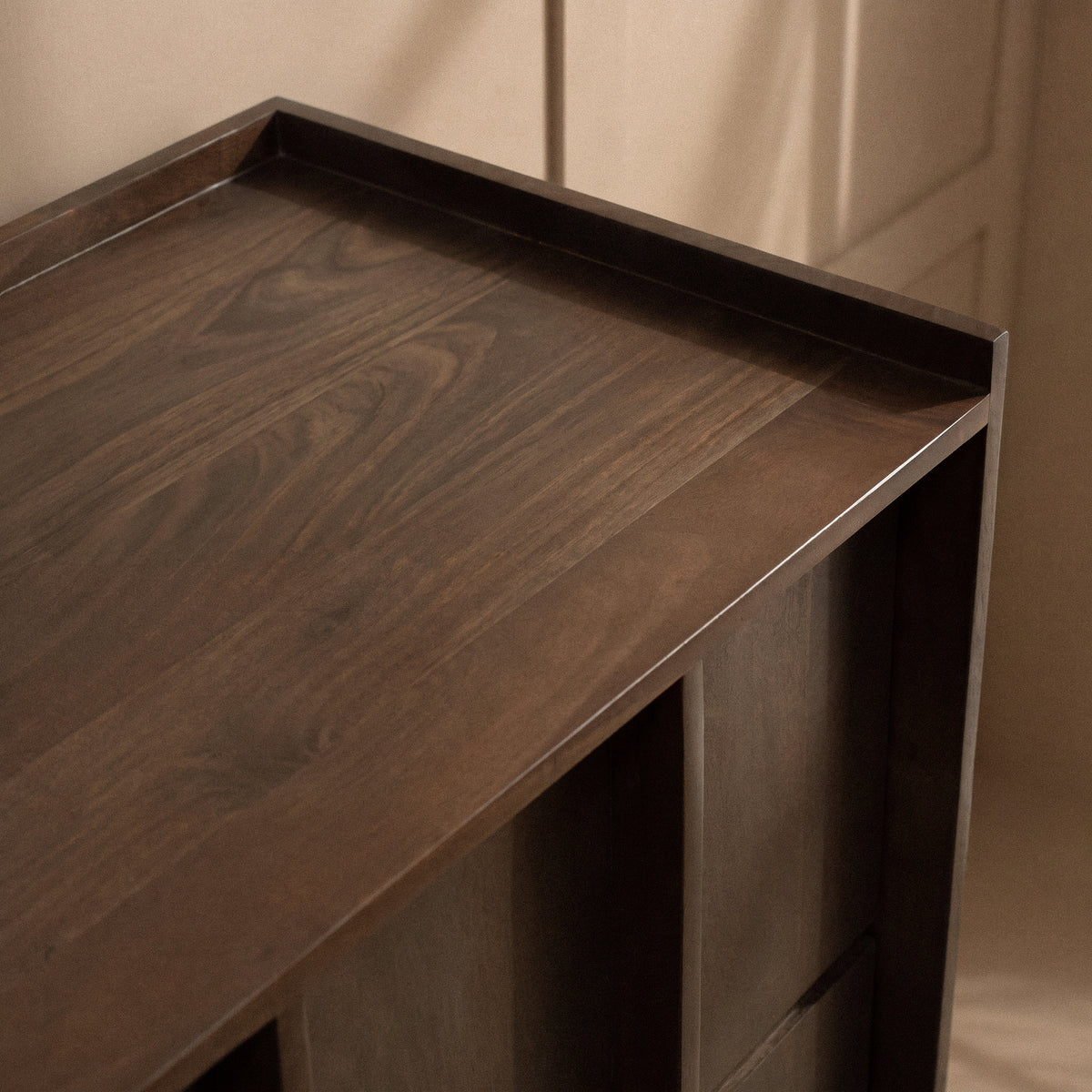 hana modern dark wood acacia cabinet walnut finish