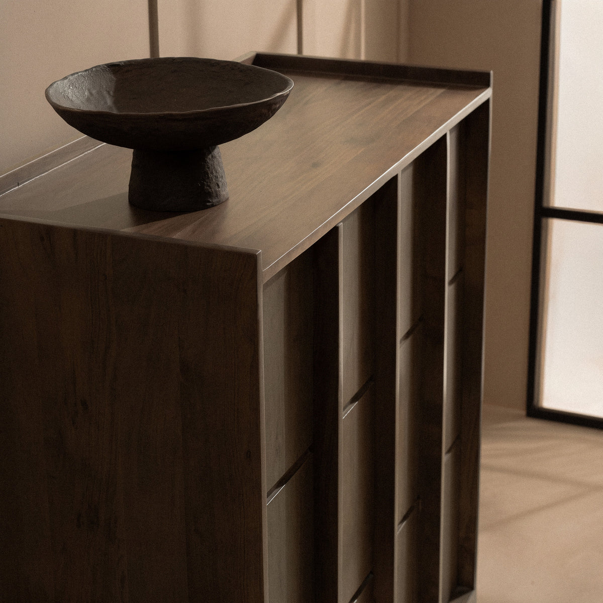 hana modern dark wood acacia cabinet walnut finish