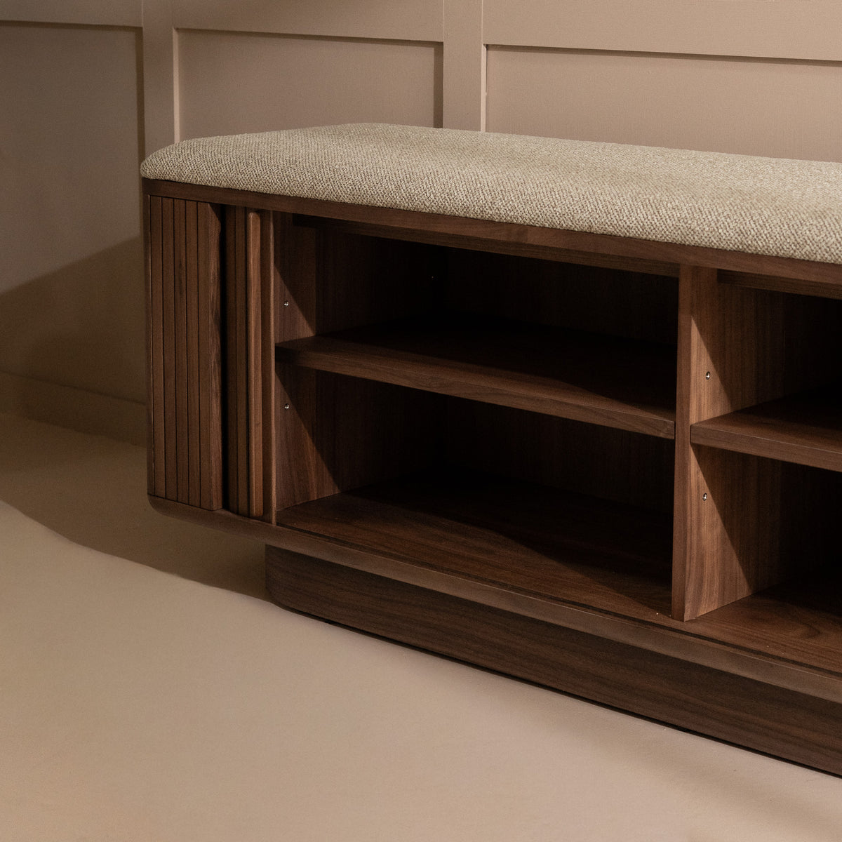 riva walnut wood 2 door ottoman storage bench