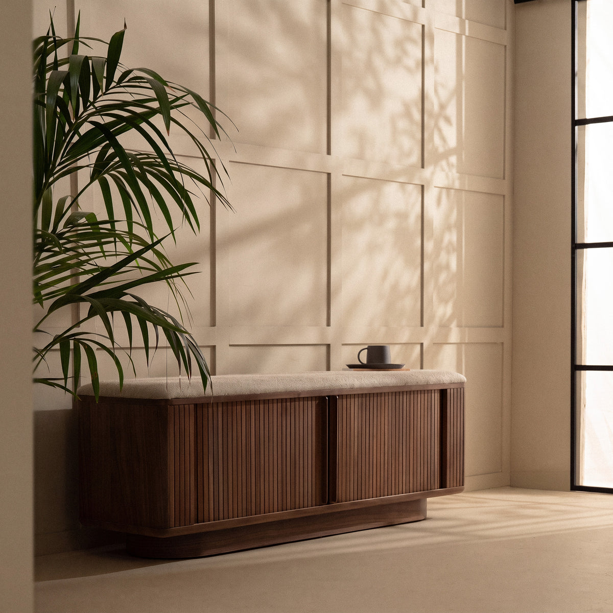 riva walnut wood 2 door ottoman storage bench