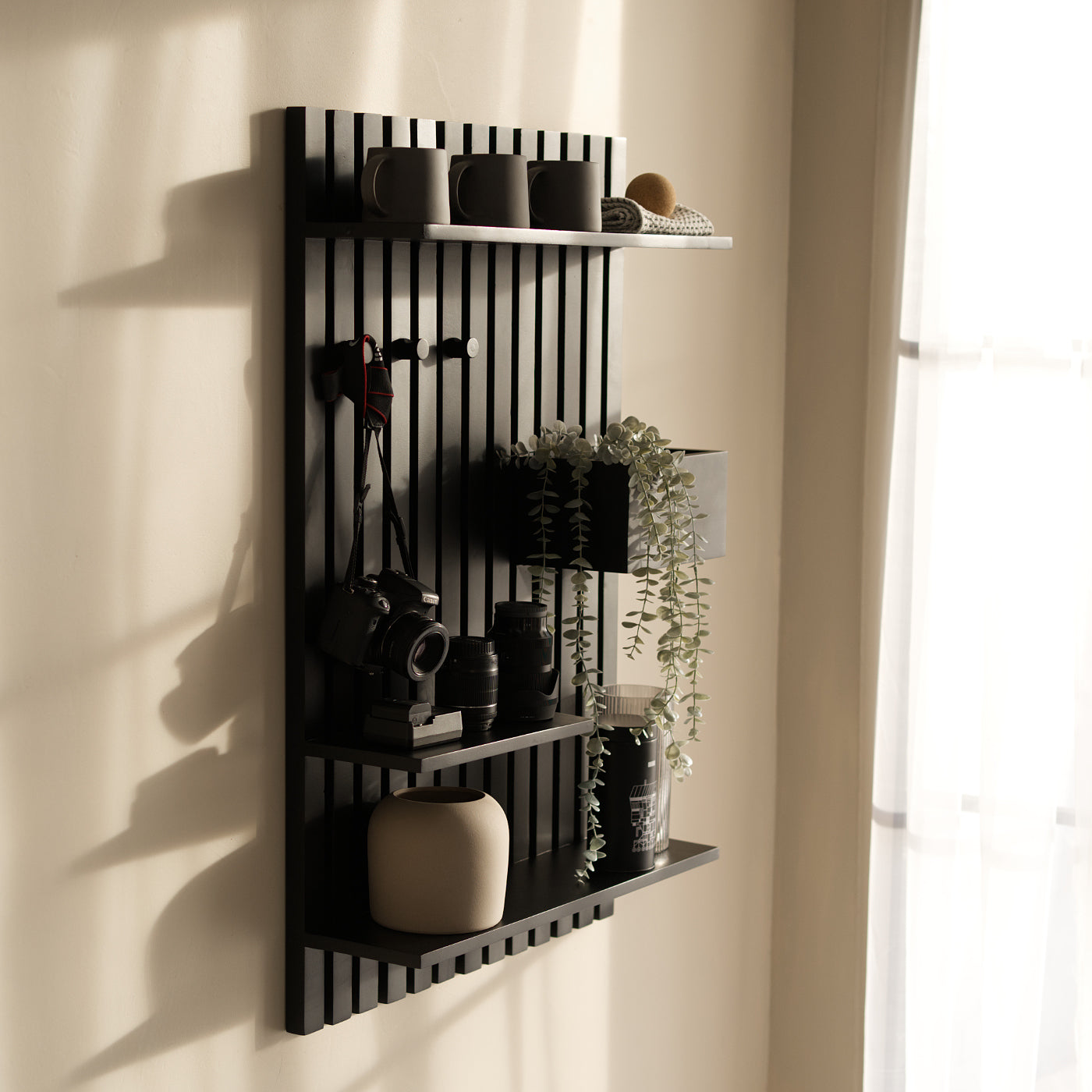 slatted wall shelf
