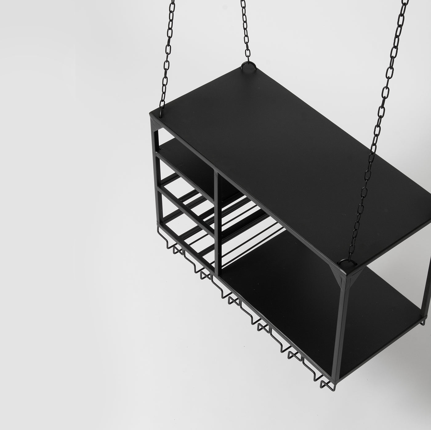 Black suspended shelves