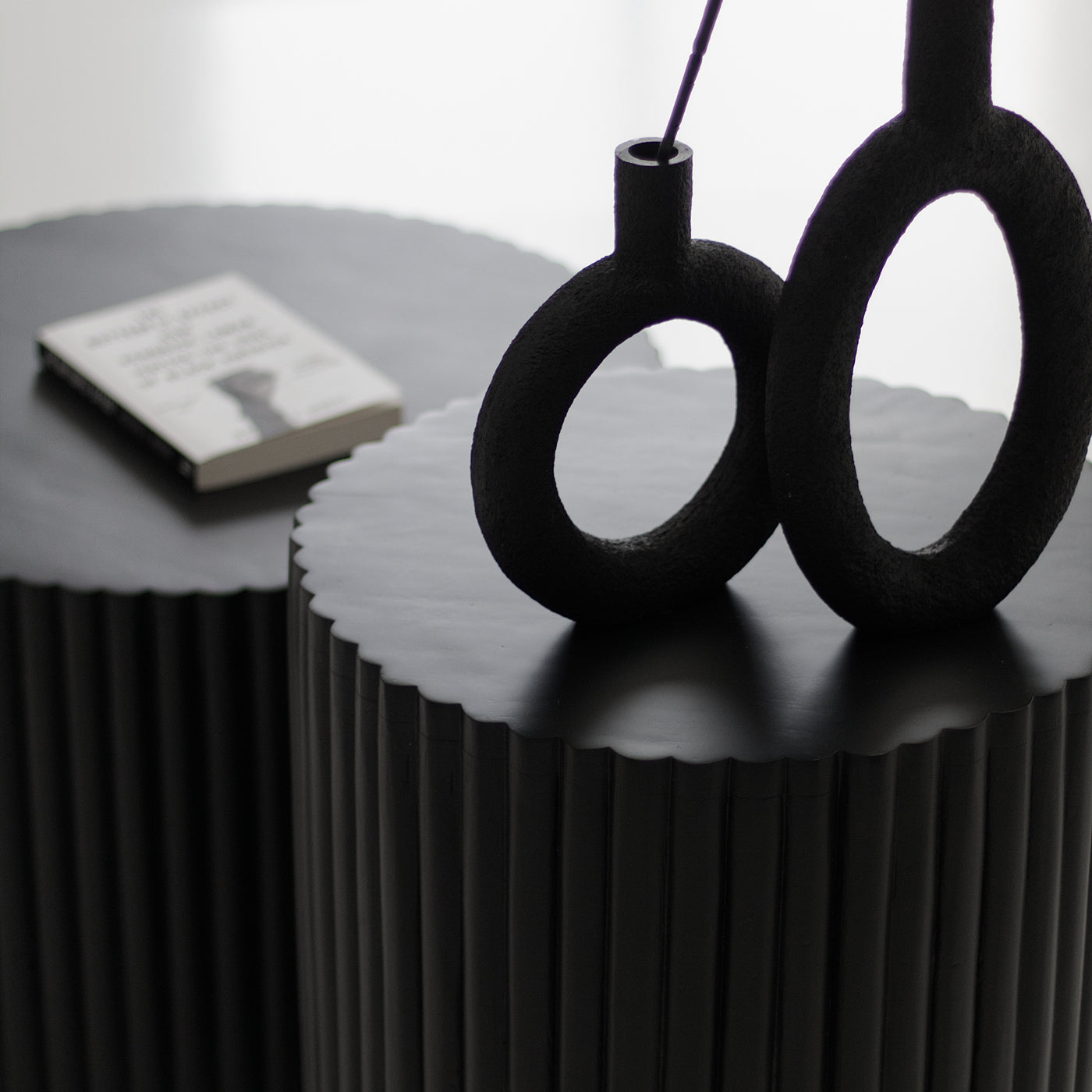 Black ribbed side table
