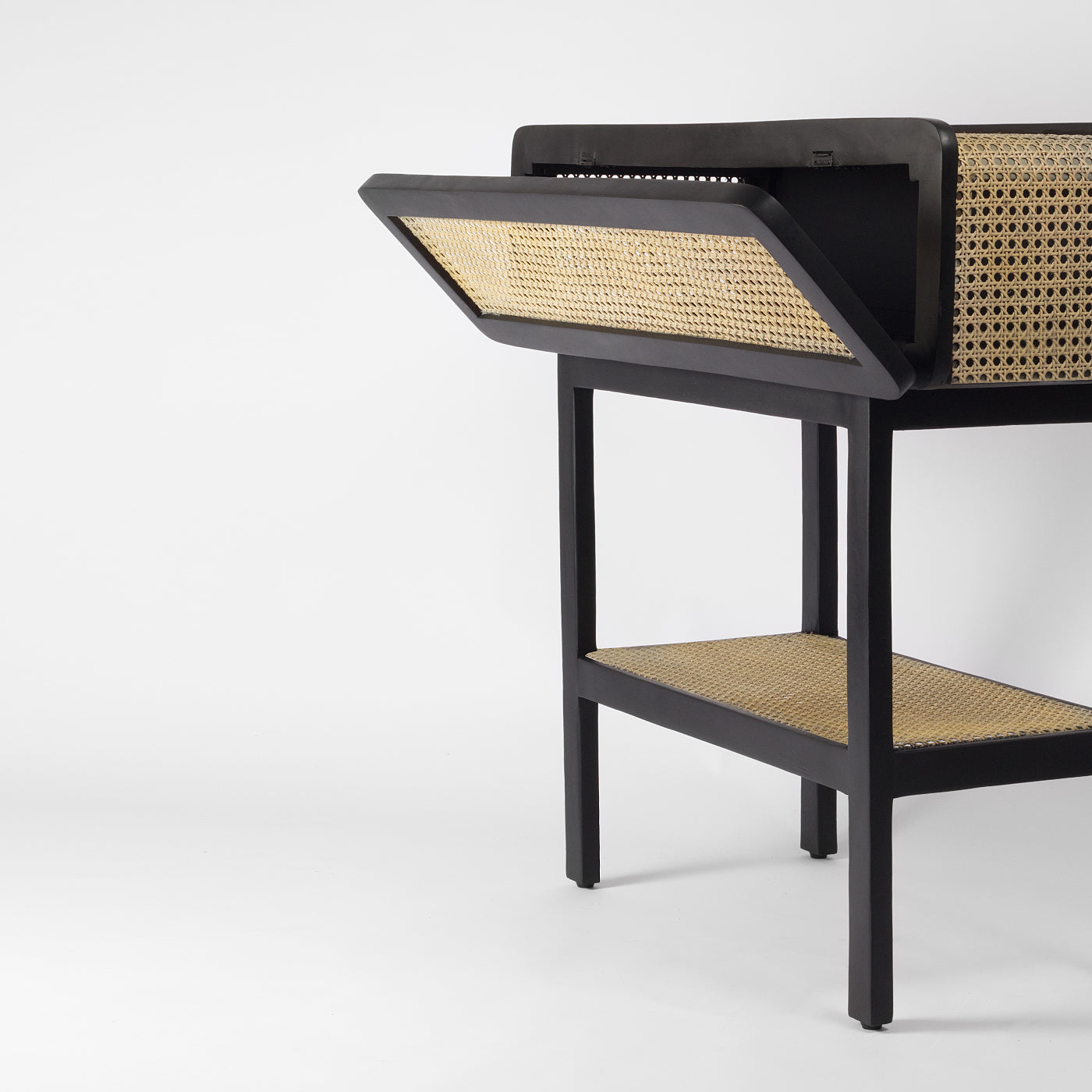 Black cane console table