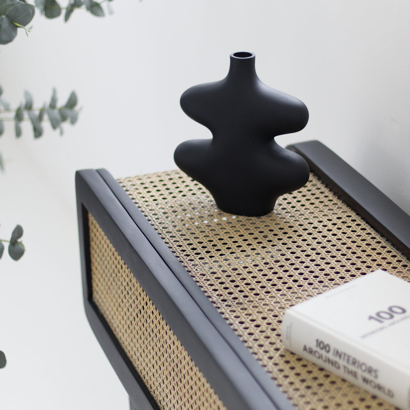 Black Cane Console Table