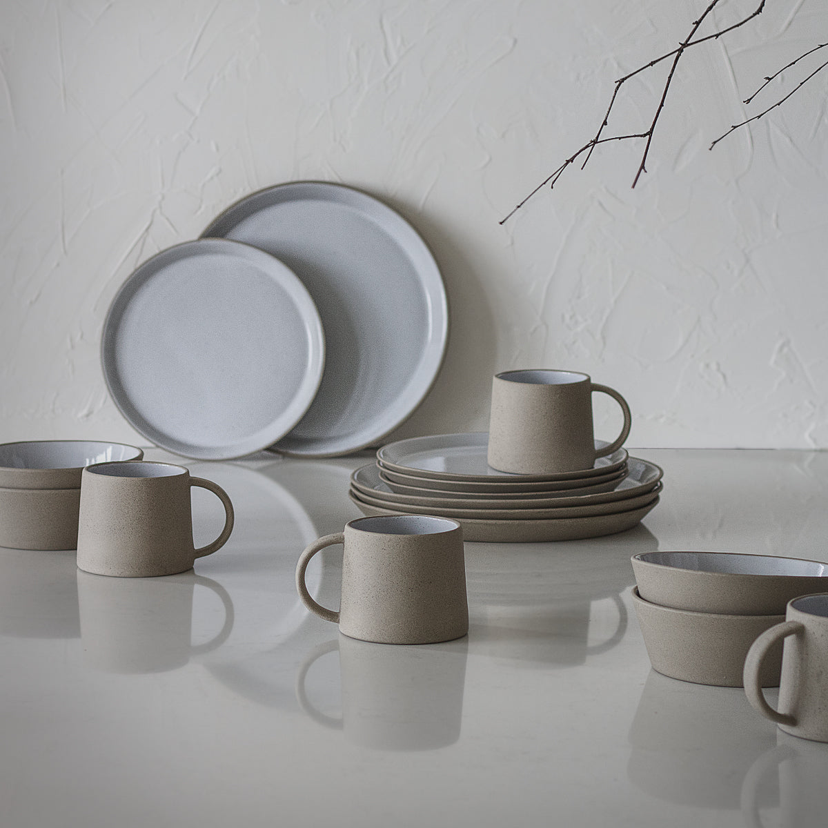 Scandinavian Dinnerware Set, 16 Piece, Cream