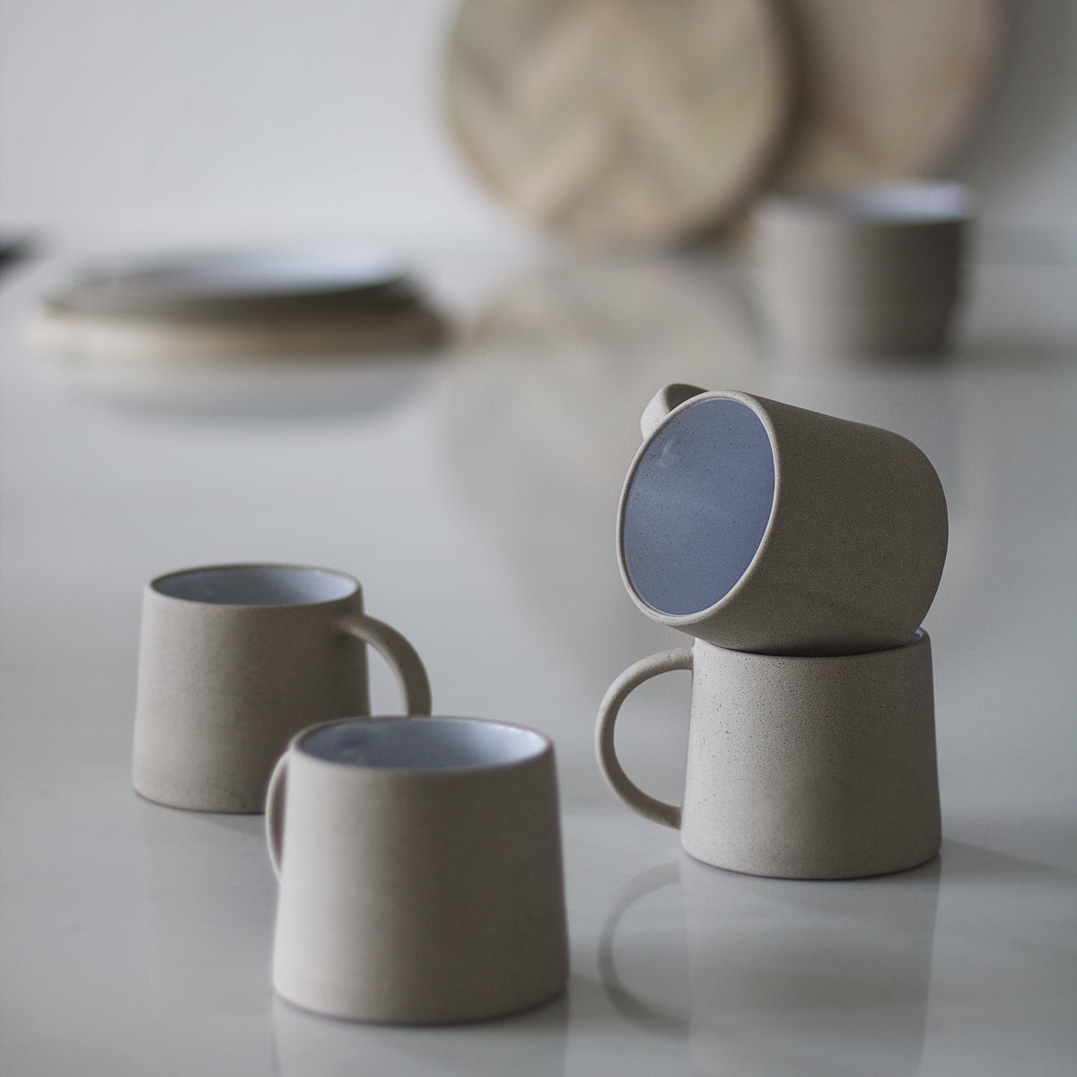 Stoneware Coffee Mugs, Cream