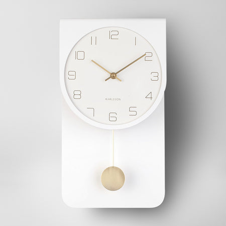 Kare White Designer Wall Clock, Pendulum