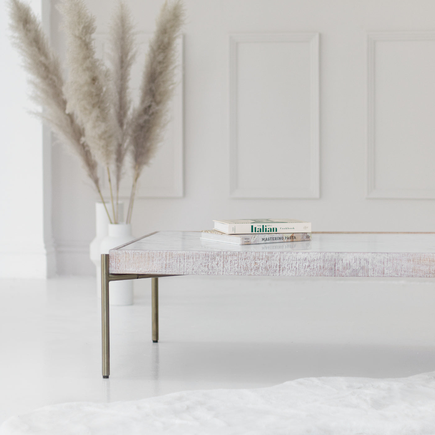 White and brass coffee table