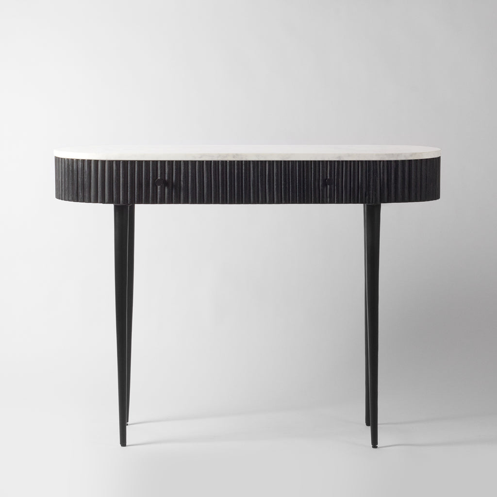 Gunhild White Marble Top Console Table, Ribbed, Black | Vaunt Design