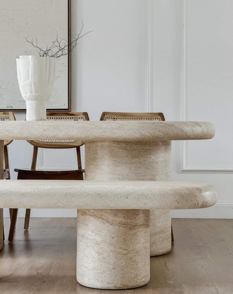 Travertine Dining Table Benches 