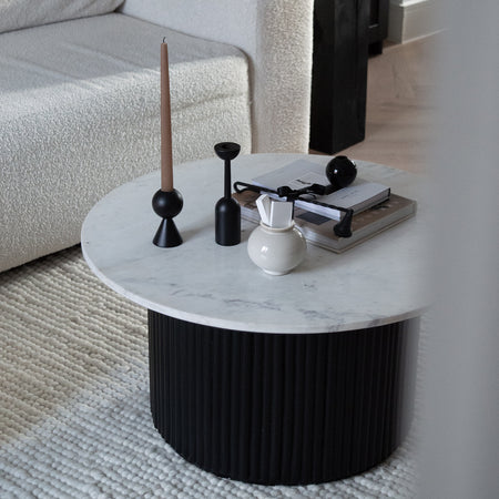 Black and White Ribbed Coffee Table Marble