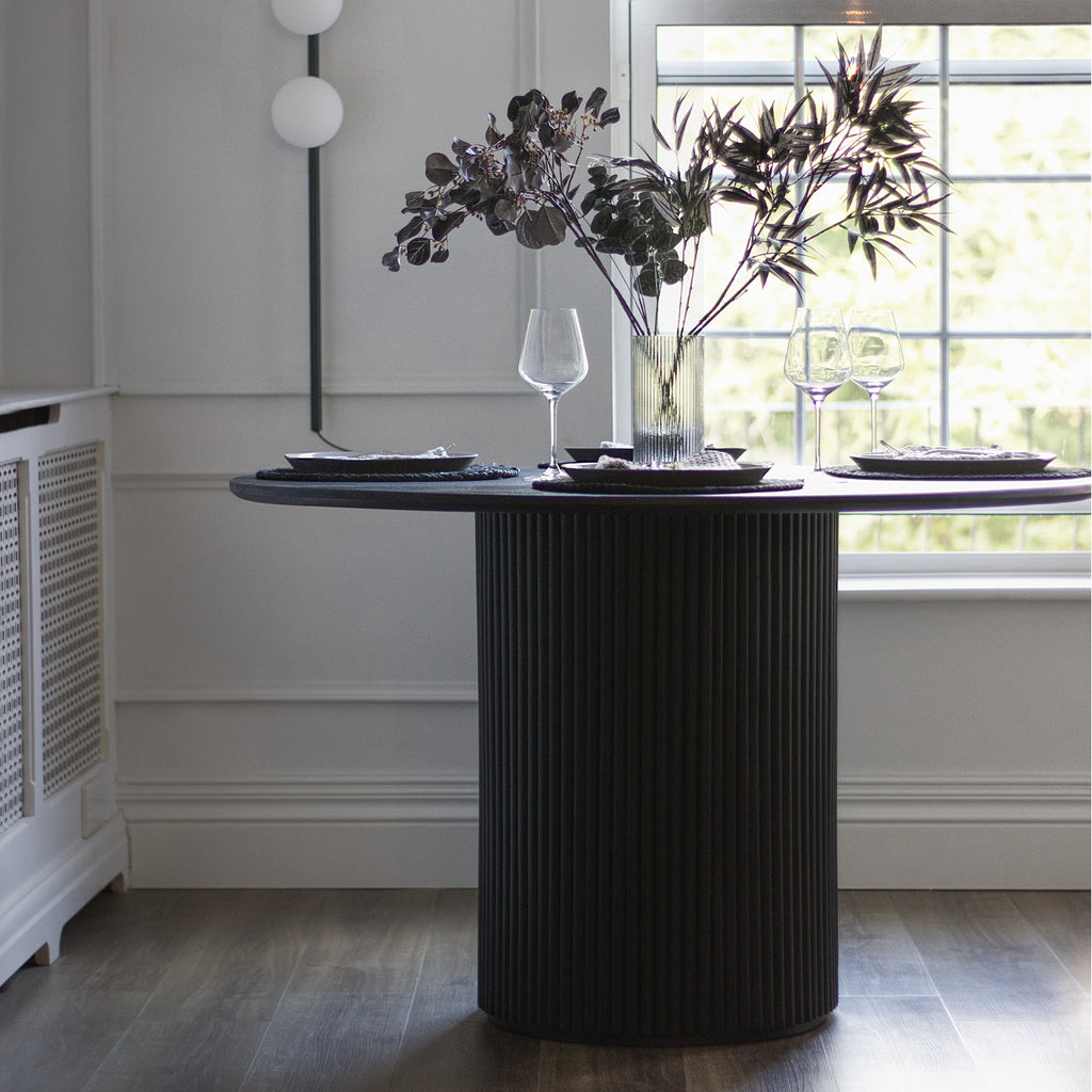 Baldr Black Round Dining Table, Ribbed | Vaunt Design