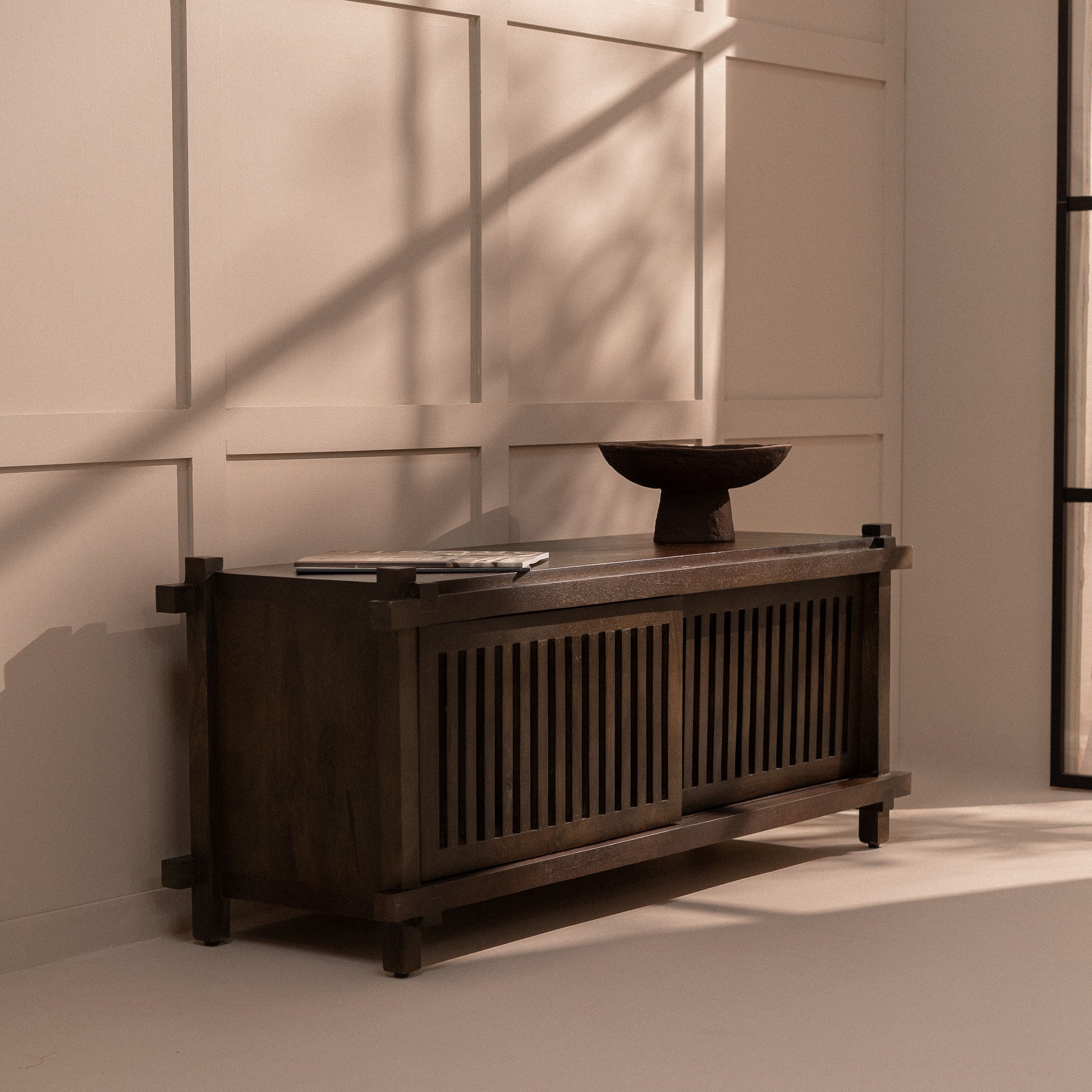 Dark wood TV stand