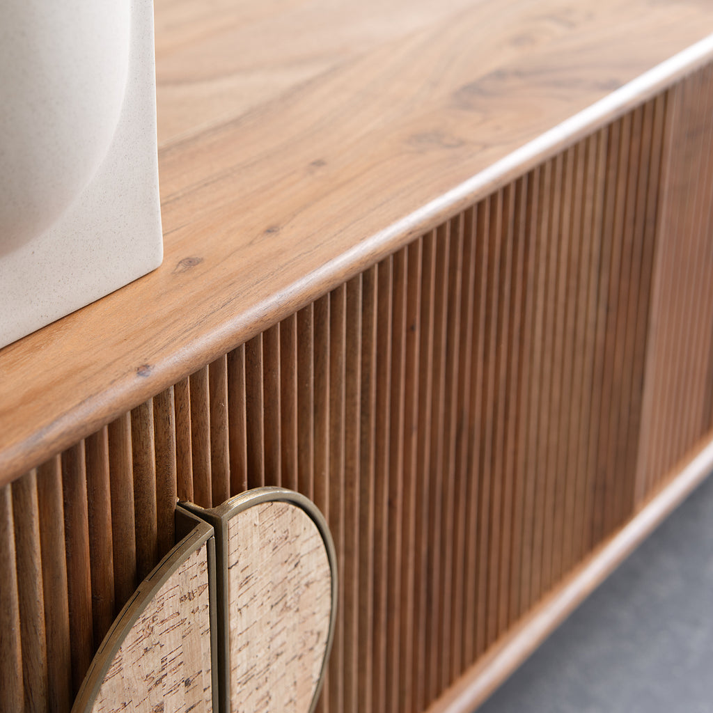 Tv Unit Ribbed Oak Edvard Acacia Ribbed TV Stand, Cork | Vaunt Design