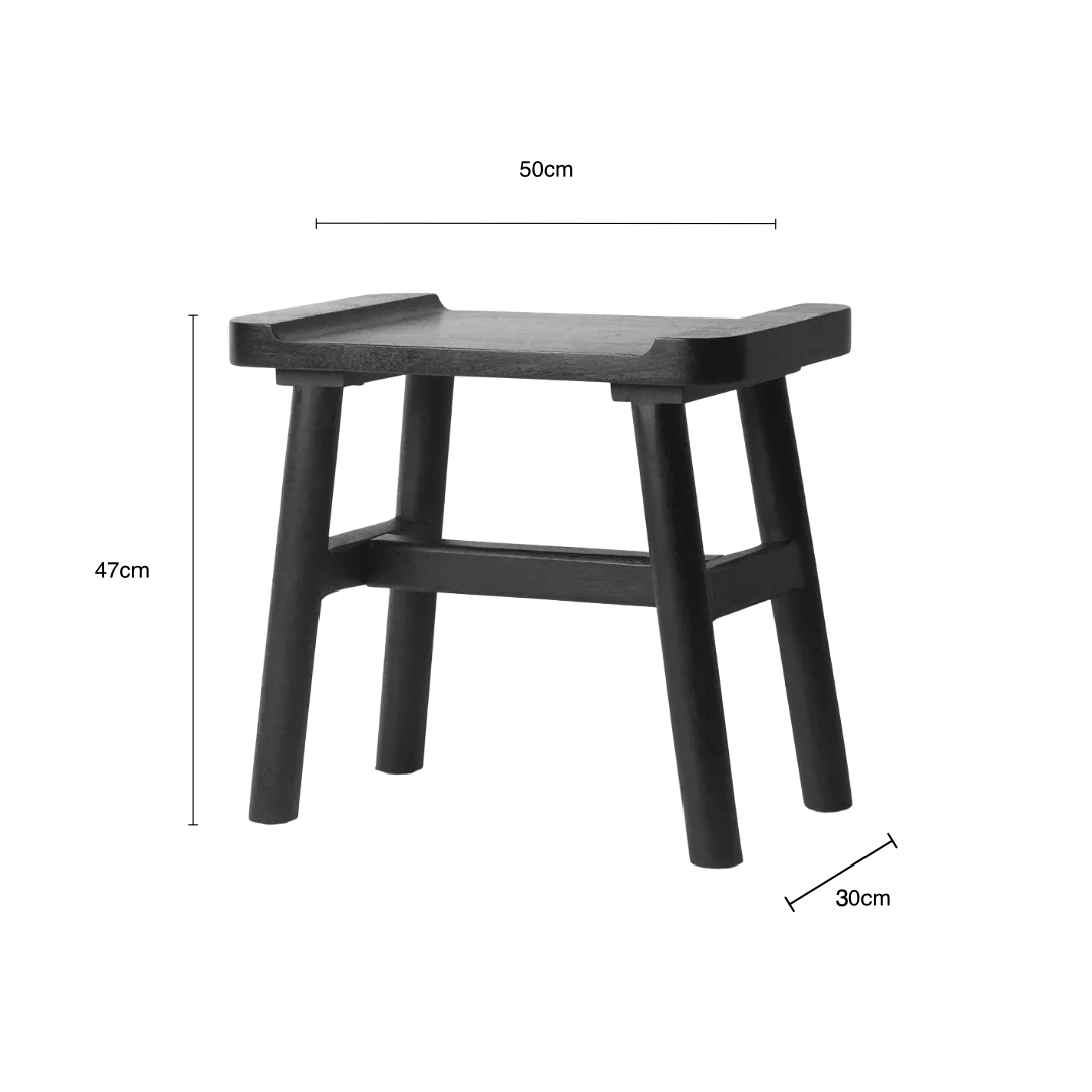 Kettil stool dimensions: 50cm length, 47cm height, 30cm width
