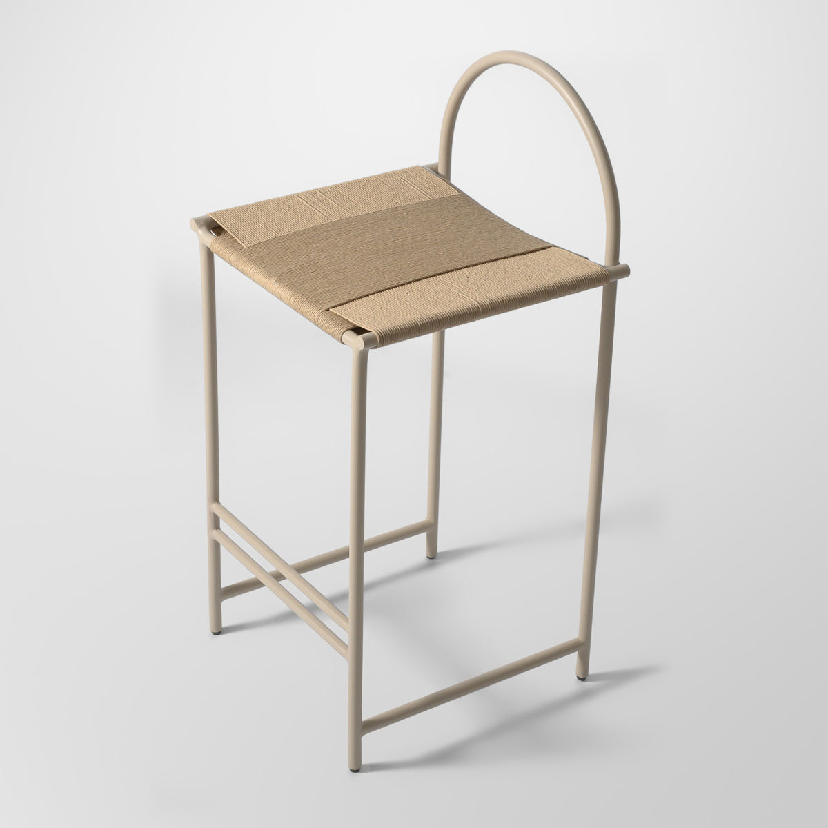 Woven Nordic rope seat on the Kirei beige bar stool