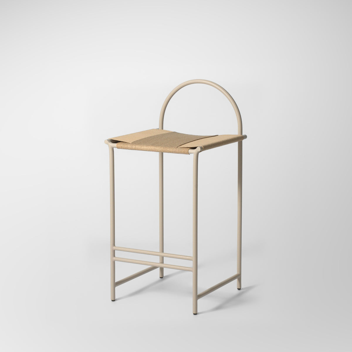 Kirei beige arched back bar stool with natural Nordic rope seat