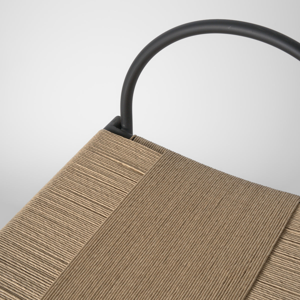 Woven Nordic rope seat on the Kirei black bar stool