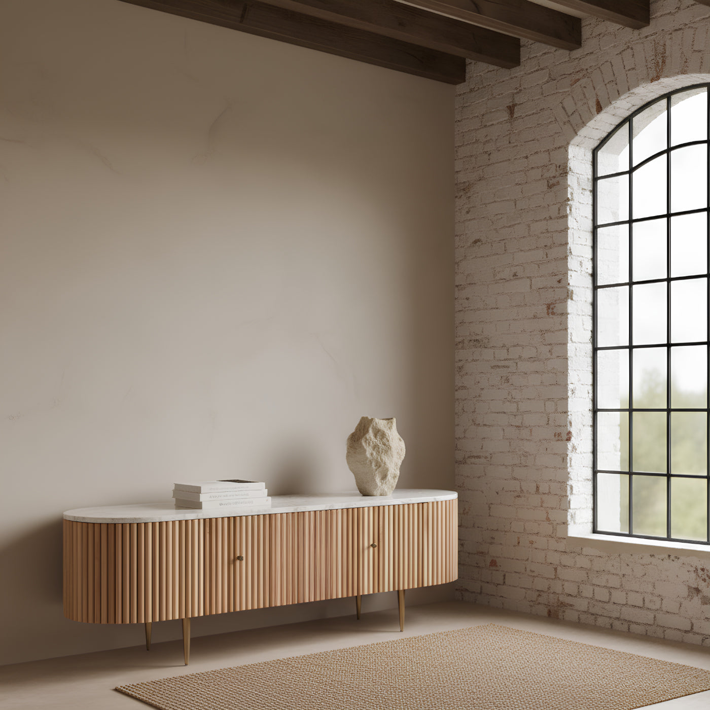 Oak Media Unit, Ribbed, Marble