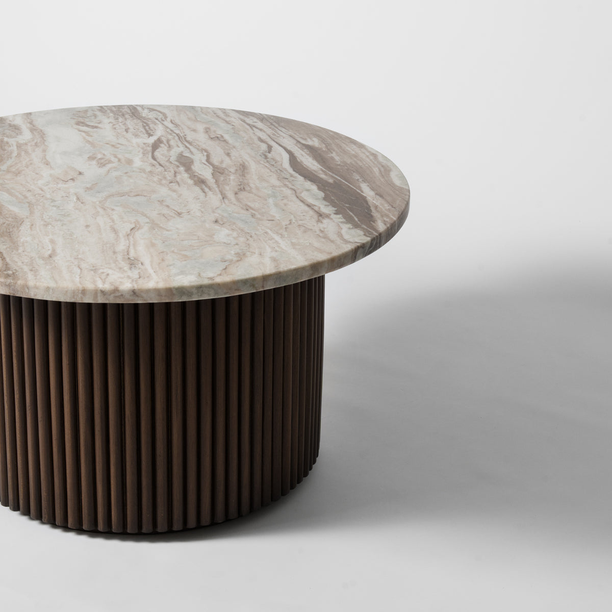 Dark wood ribbed coffee table