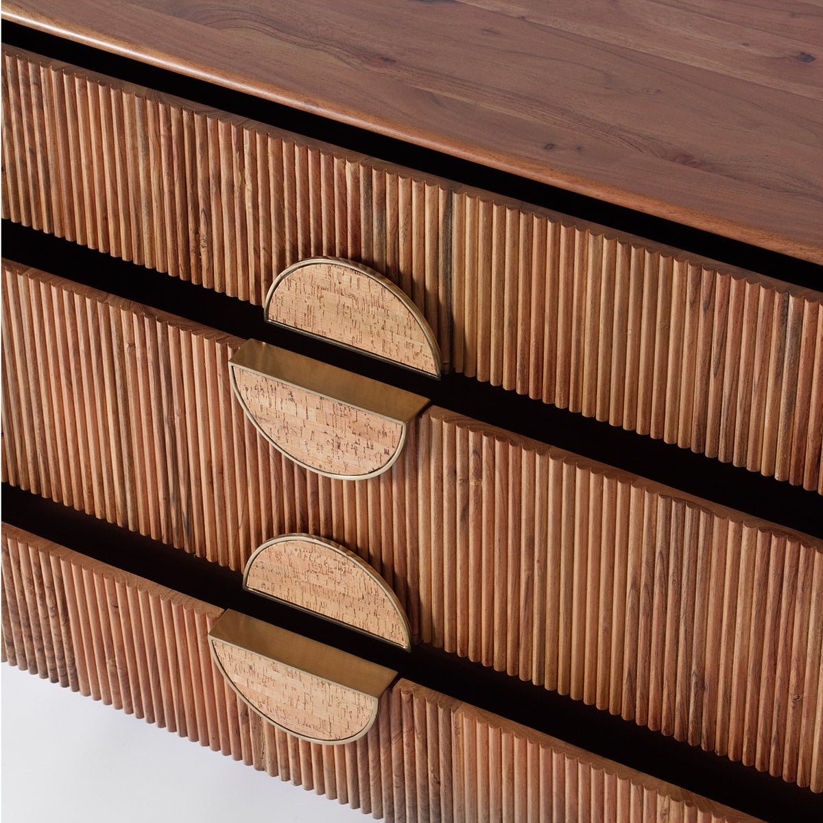 ribbed dresser Edvard Acacia Ribbed Chest Of Drawers