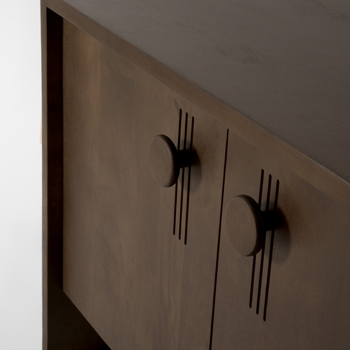 Close-up of round sideboard handle