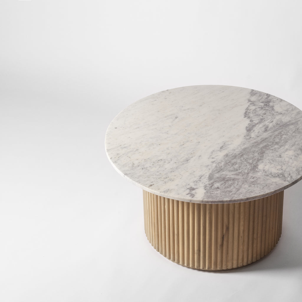 Marble Ribbed Table Olavi Nordic Coffee Table, White Marble | Vaunt Design
