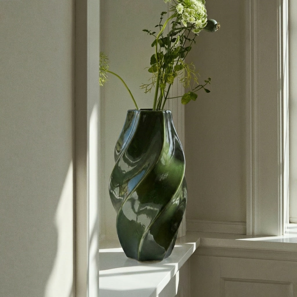 Green twisted vase
