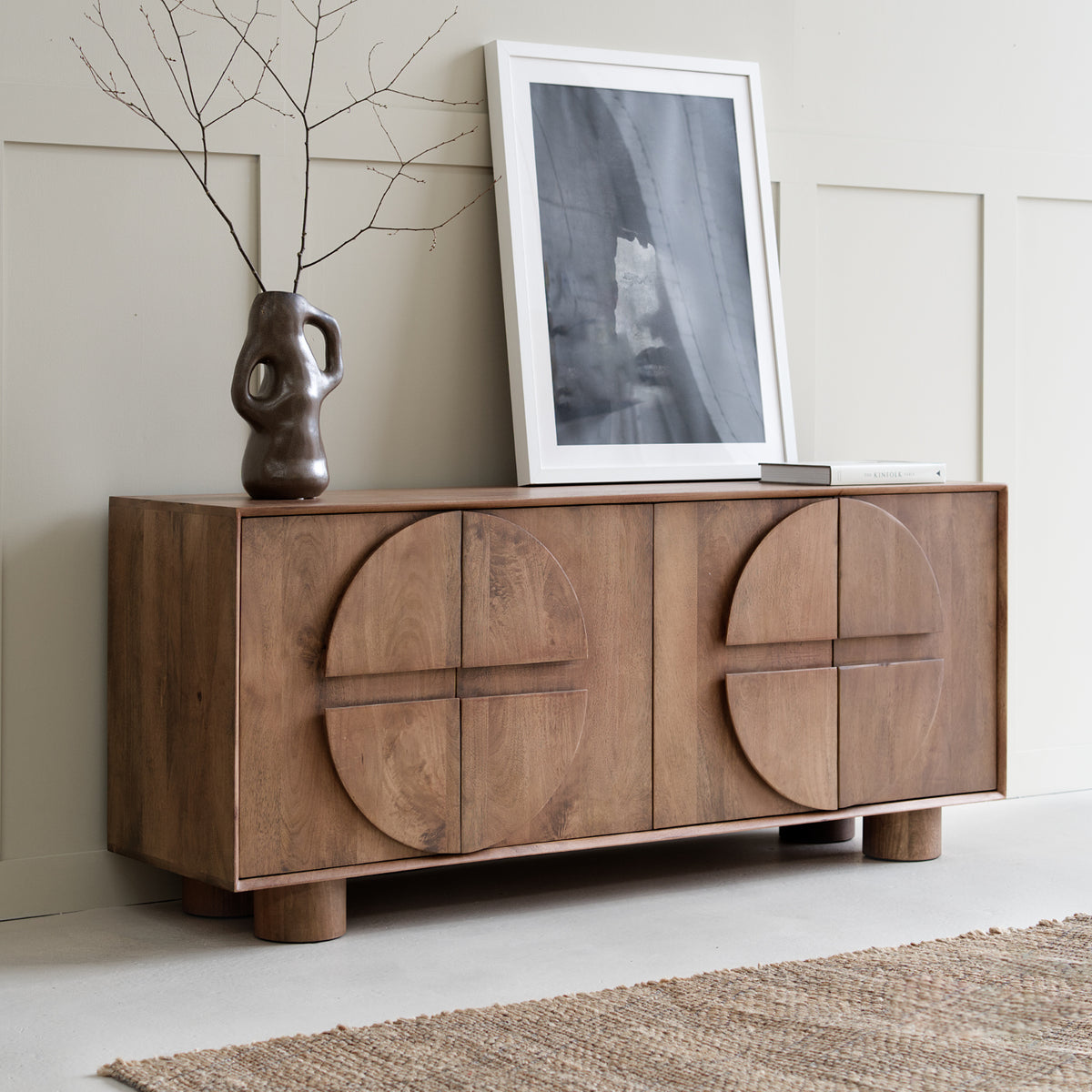 Kobe Solid Mango Wood Sideboard, Geometric | Vaunt Design