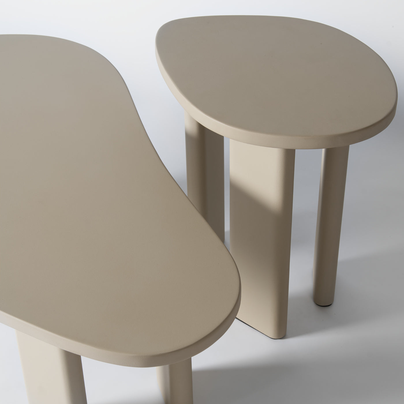 Organic taupe side and coffee table