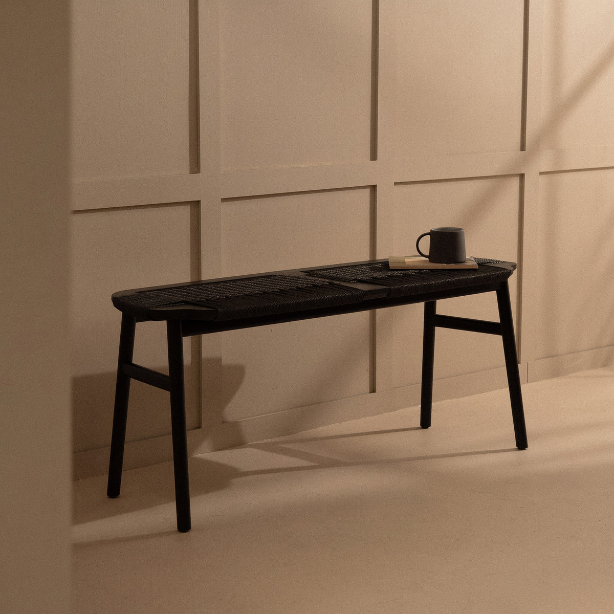 arven solid oak black woven dining bench