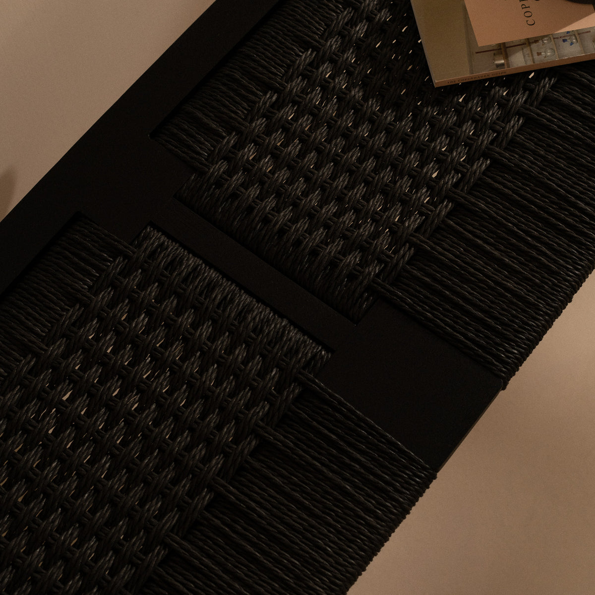arven solid oak black woven dining bench