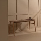 arven solid light oak woven dining bench