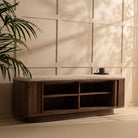 riva walnut wood 2 door ottoman storage bench
