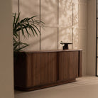 riva dark walnut wood slatted sliding door sideboard